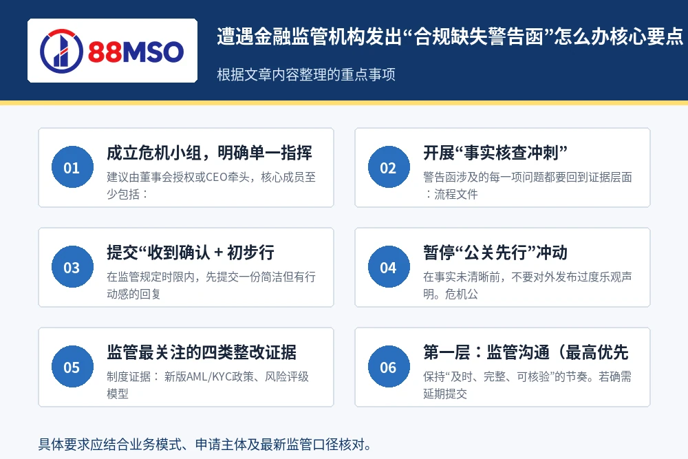 compliance warning remedy key points 遭遇金融监管机构发出“合规缺失警告函”怎么办核心要点。
