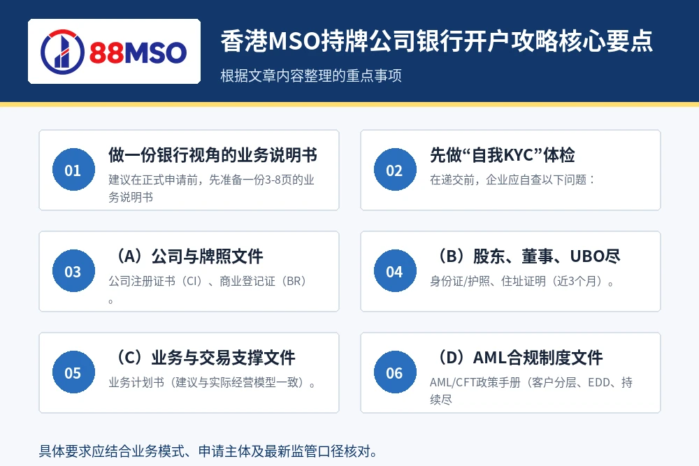 hong kong mso bank account key points 香港MSO持牌公司银行开户核心要点。